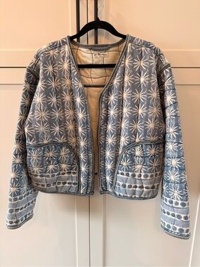 Free People Light Blue Starburst Quilted Bomber Jacket